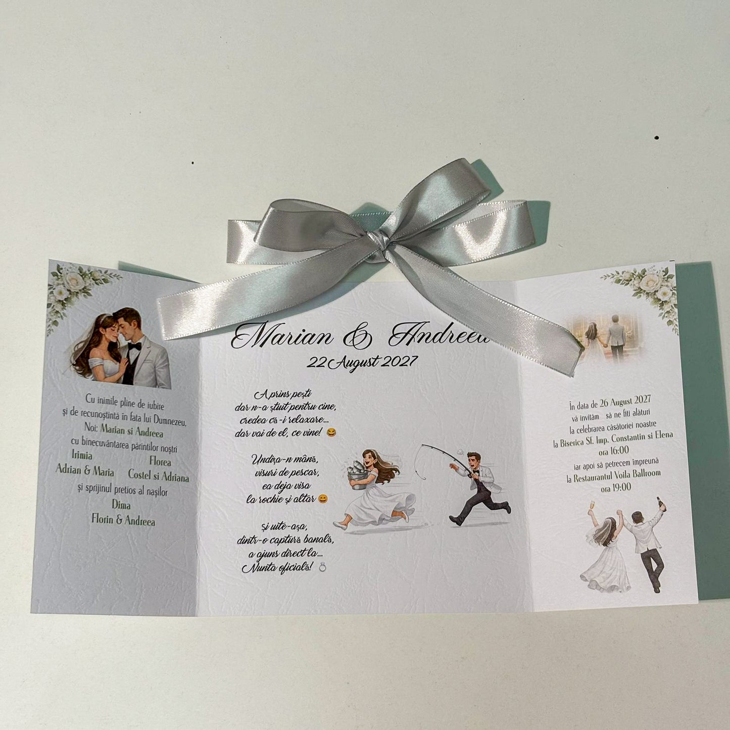 Invitații Nuntă Comice Tematică Pescari – Design Amuzant cu Miri