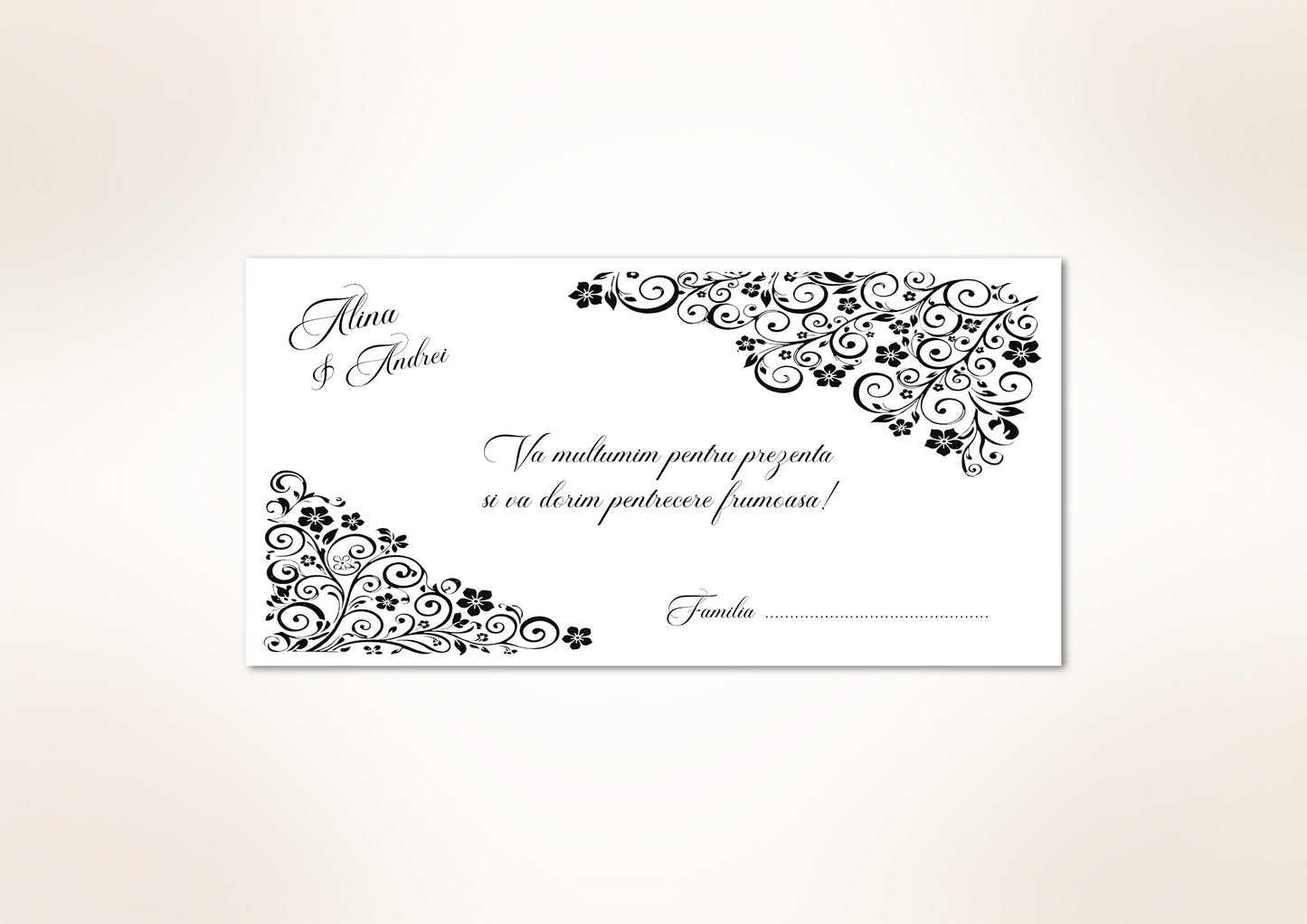 Plic bani nuntă personalizat cu numele mirilor – design rafinat pentru un eveniment special