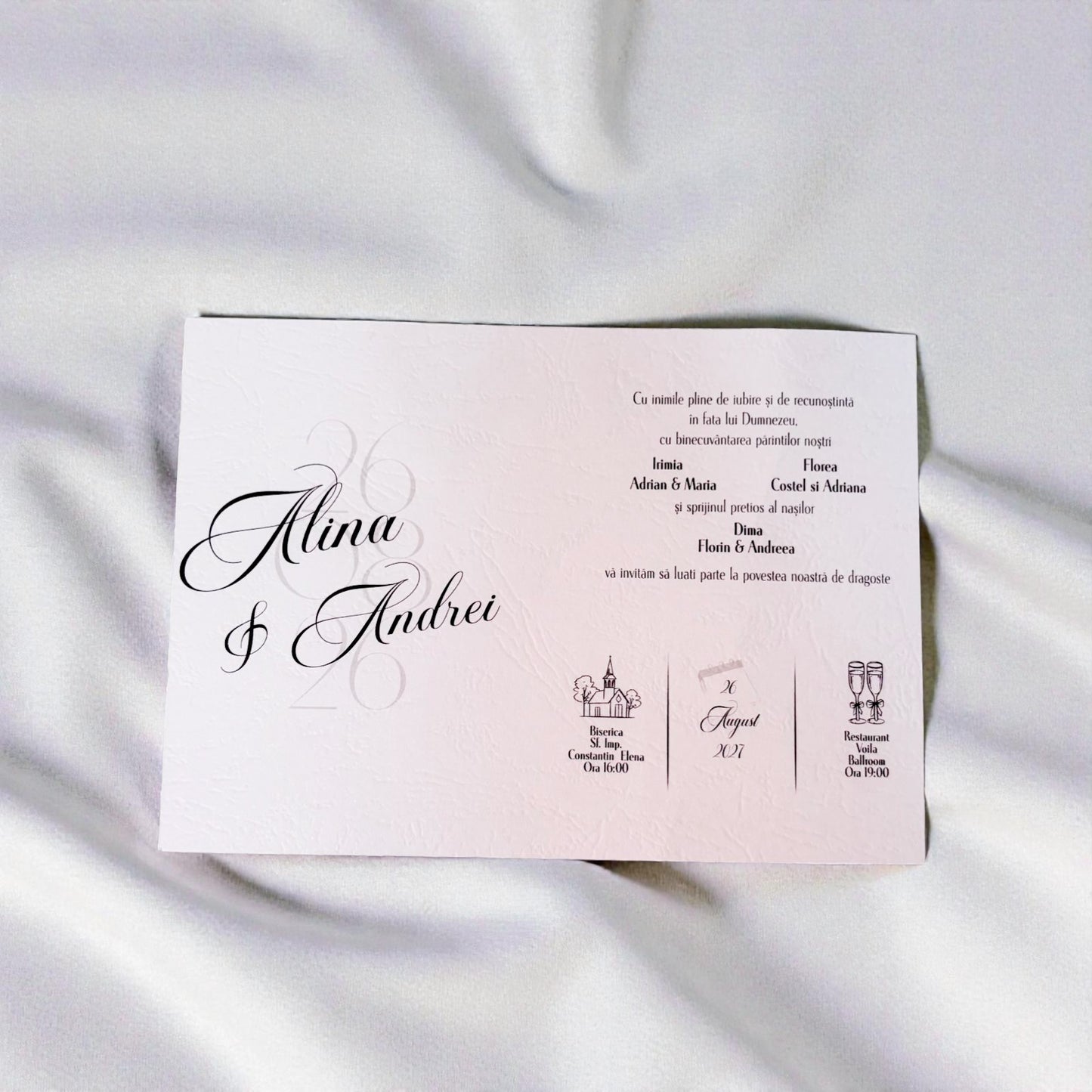 Invitație nuntă elegantă minimalistă cu plic kraft