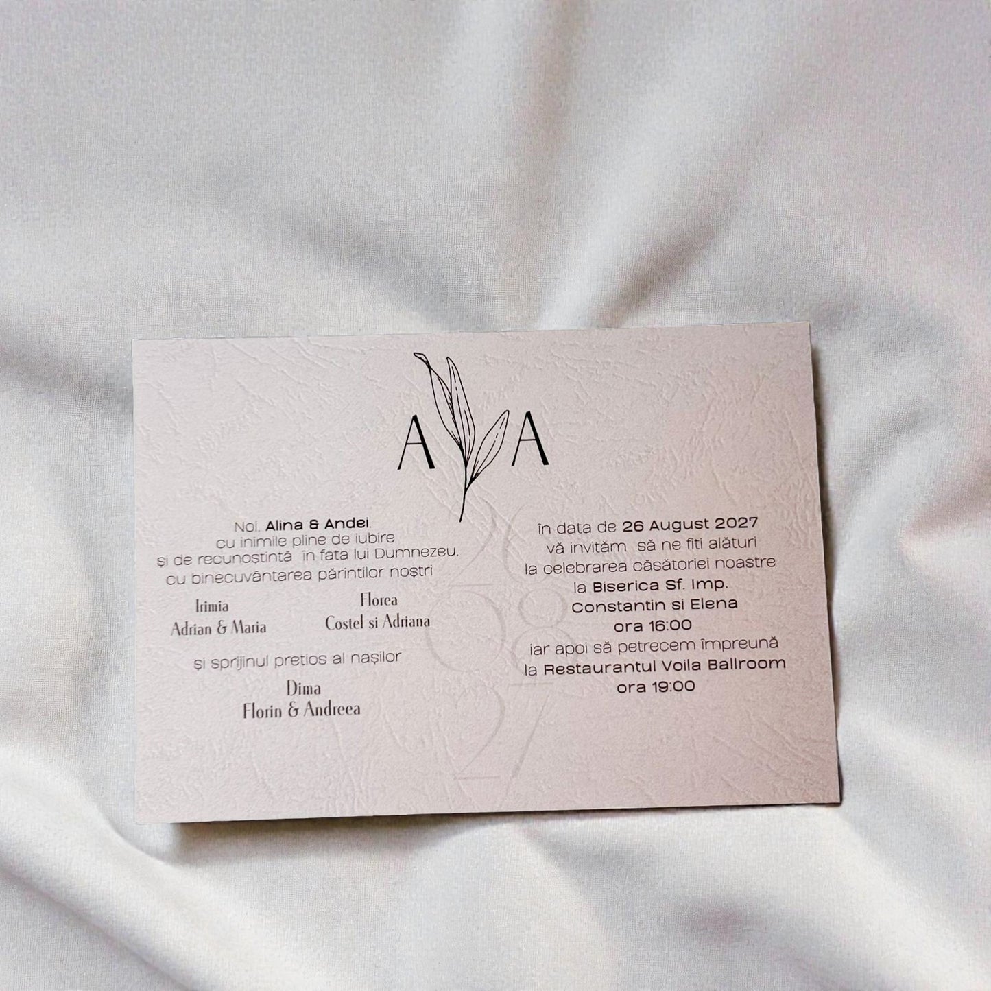 Invitație nuntă elegantă minimalistă cu plic ivory