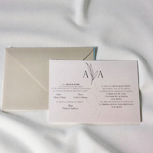Invitație nuntă elegantă minimalistă cu plic ivory