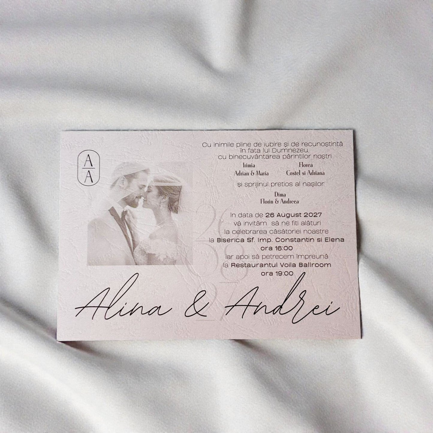 Invitație nuntă elegantă cu fotografie și plic ivory