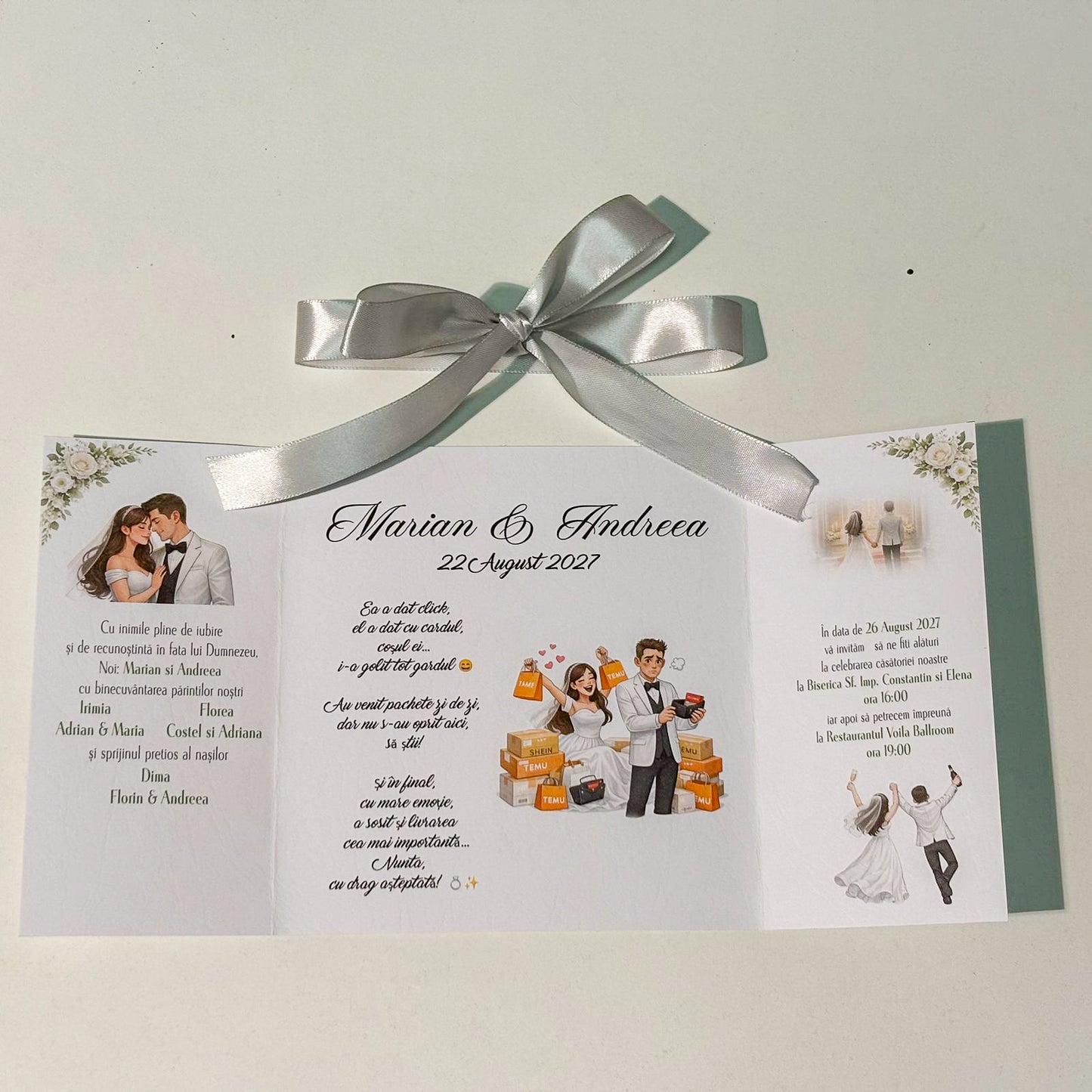 Invitații Nuntă Comice Shopping – Mireasa Shopaholic & Mirele Speriat |