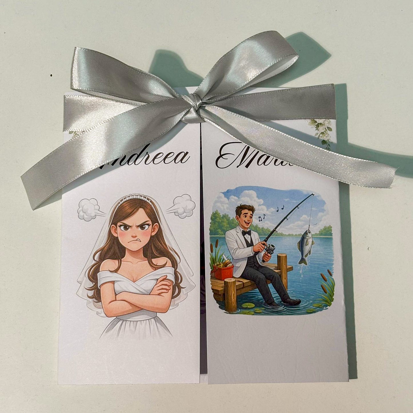 Invitații Nuntă Comice Tematică Pescari – Design Amuzant cu Miri