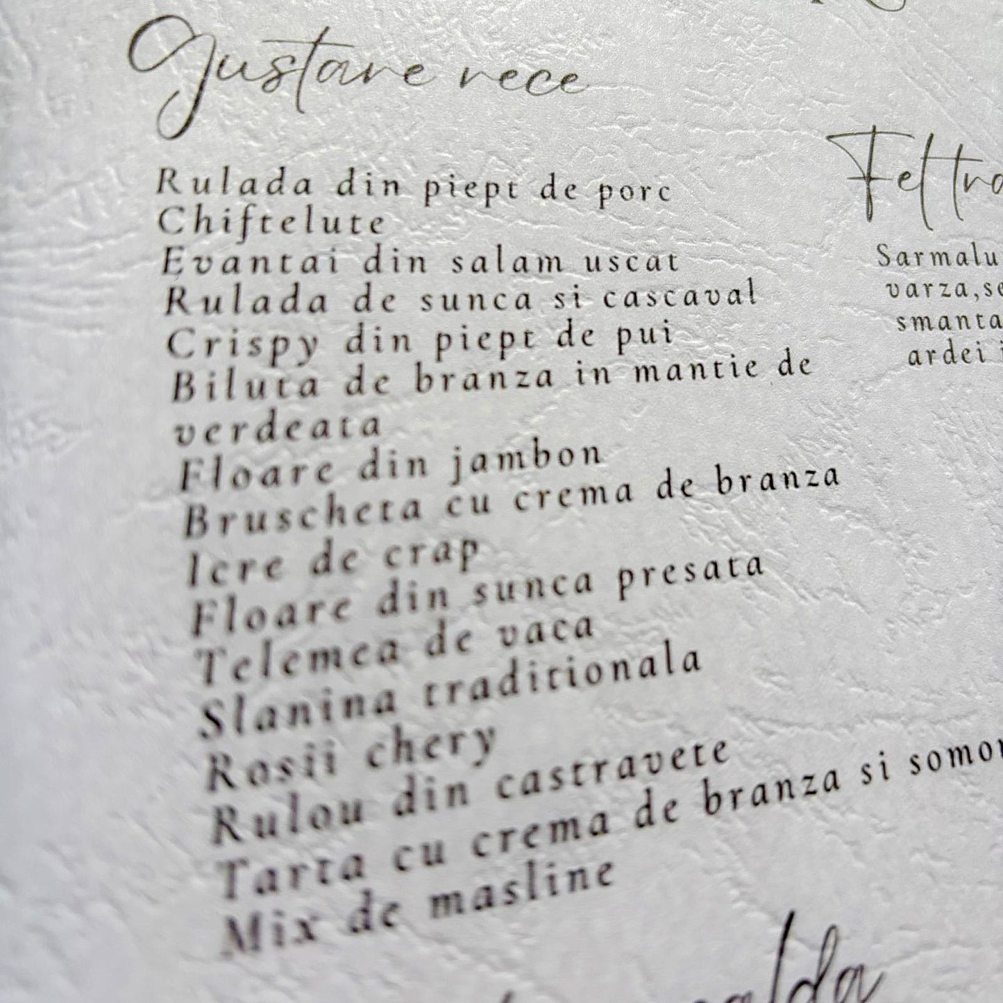 Meniu Nuntă Elegant 30x30 cm – Carton Premium Printat Față-Verso (Food & Bar)