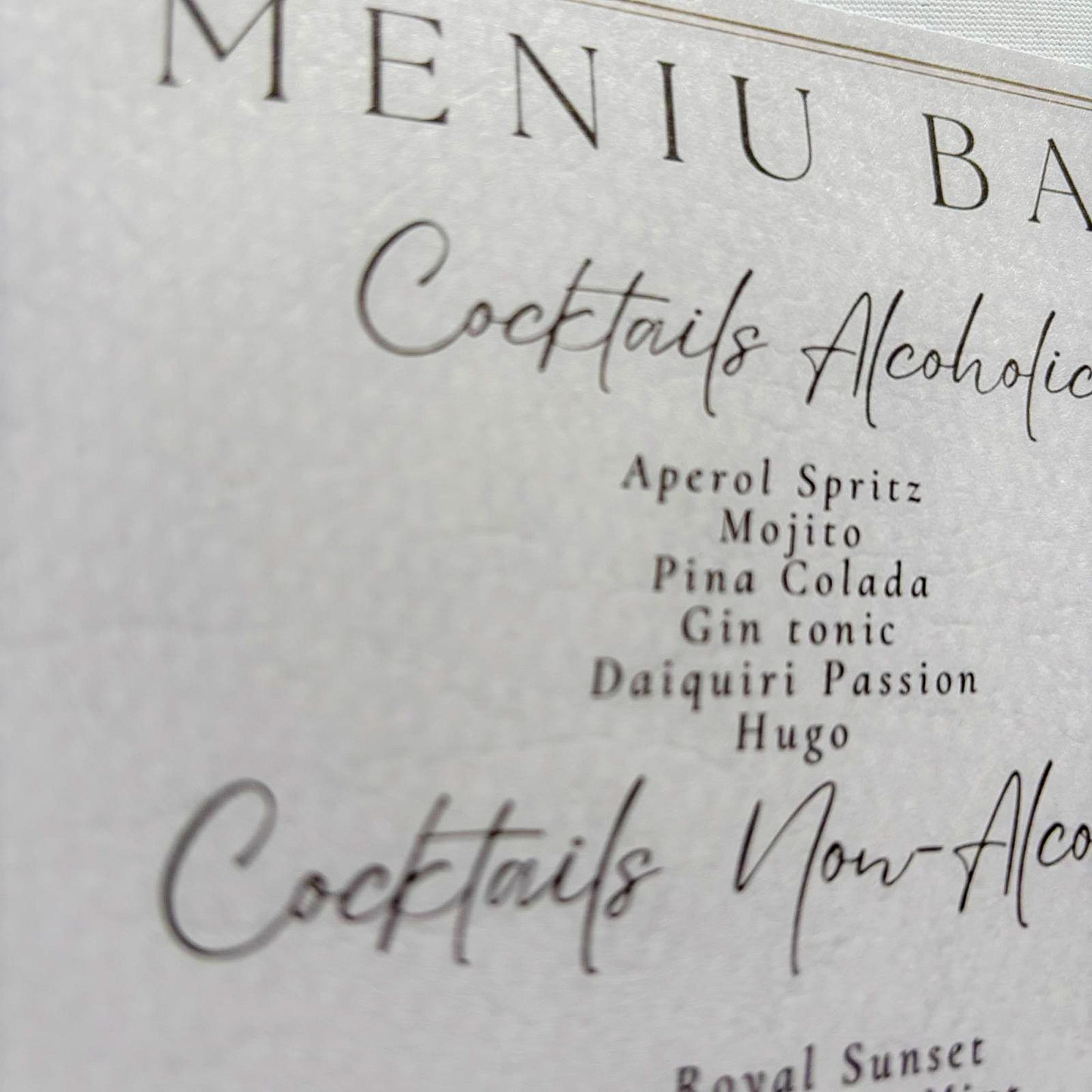 Meniu Nuntă Elegant 30x30 cm – Carton Premium Printat Față-Verso (Food & Bar)