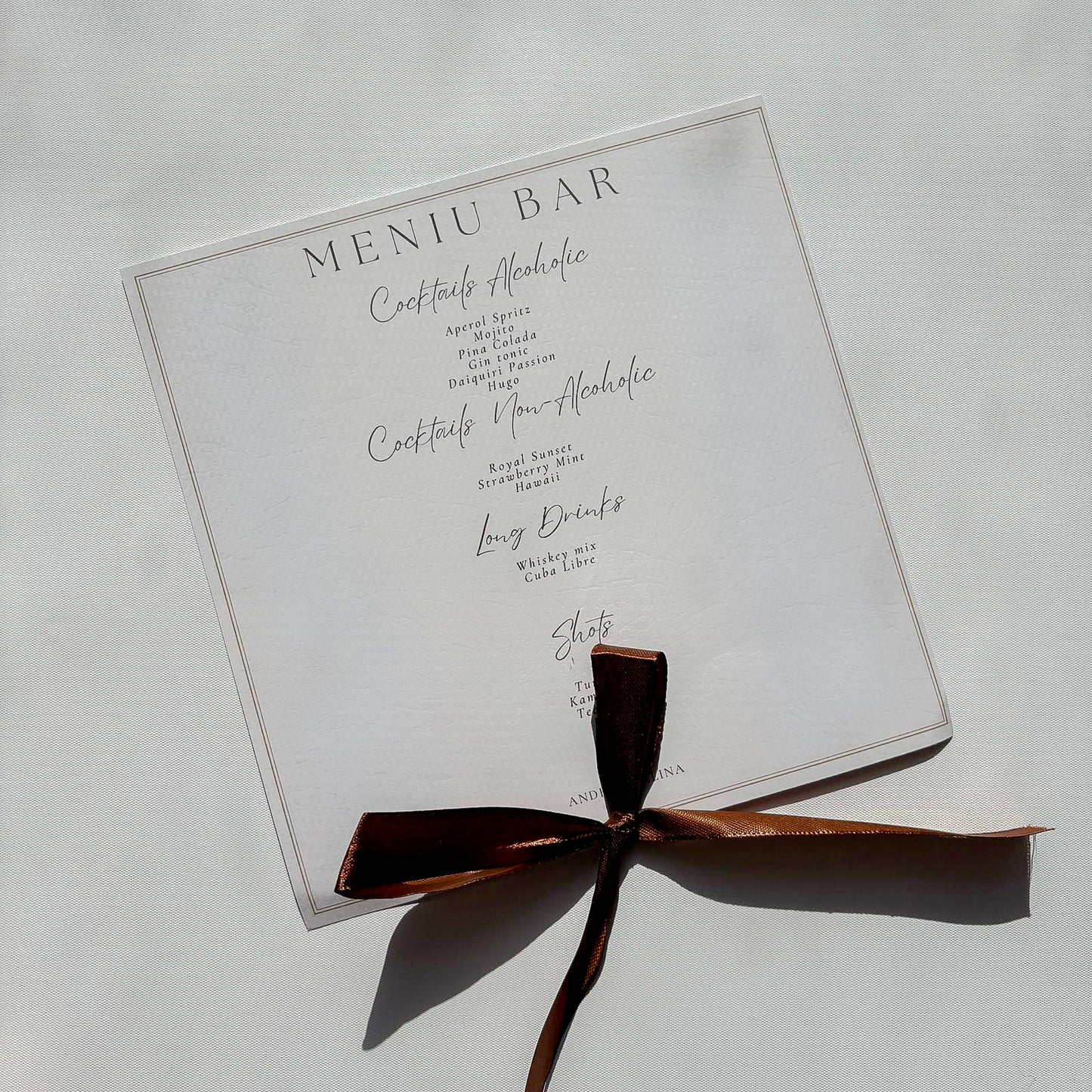 Meniu Nuntă Elegant 30x30 cm – Carton Premium Printat Față-Verso (Food & Bar)