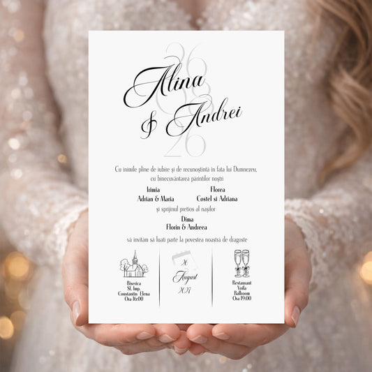 Invitație nuntă digitală elegantă „Timeless Love”