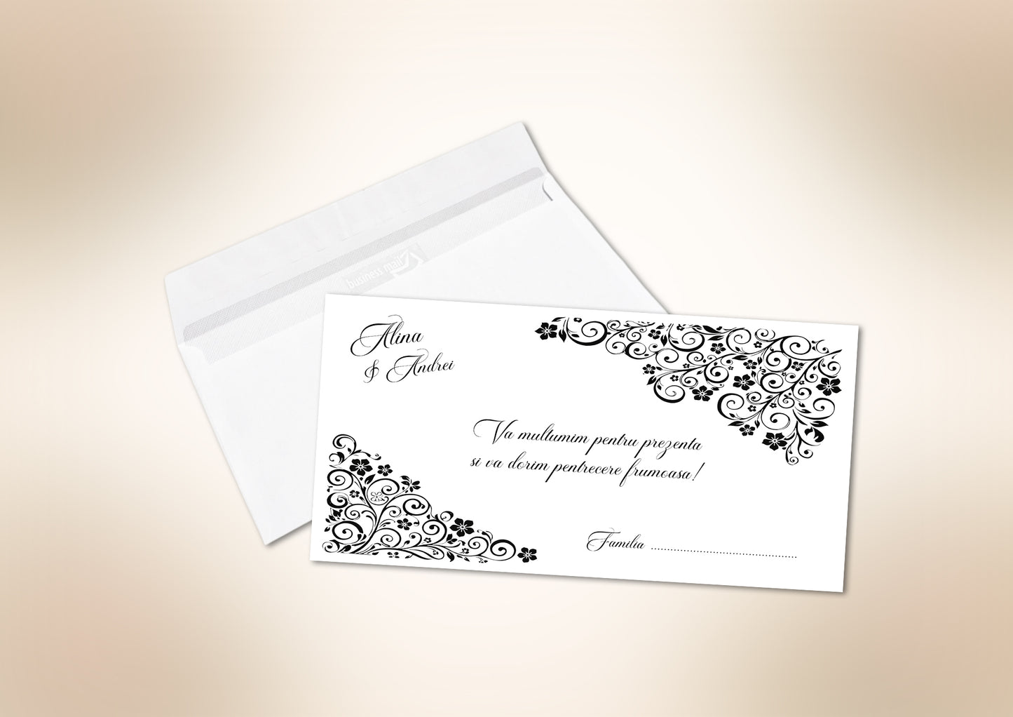 Plic bani nuntă personalizat cu numele mirilor – design rafinat pentru un eveniment special