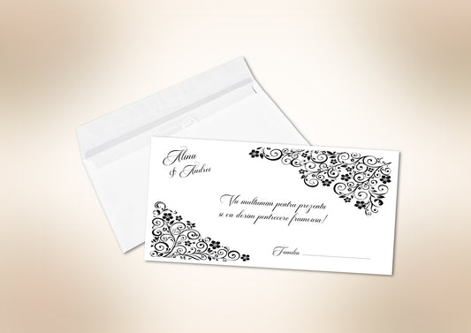 Plic bani nuntă personalizat cu numele mirilor – design rafinat pentru un eveniment special