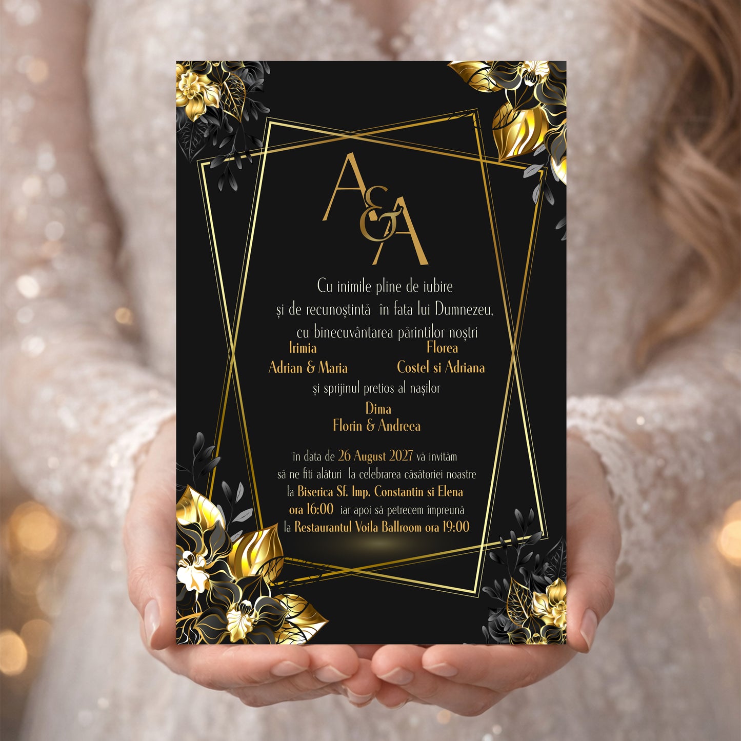 Invitație digitală Nuntă Luxury Black & Gold – Model Elegant Premium