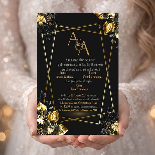 Invitație digitală Nuntă Luxury Black & Gold – Model Elegant Premium