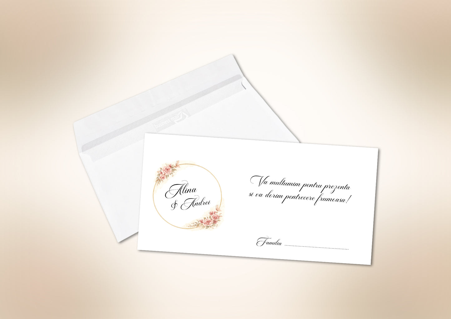 Plic de bani nuntă personalizat cu numele mirilor – elegant, din hârtie premium