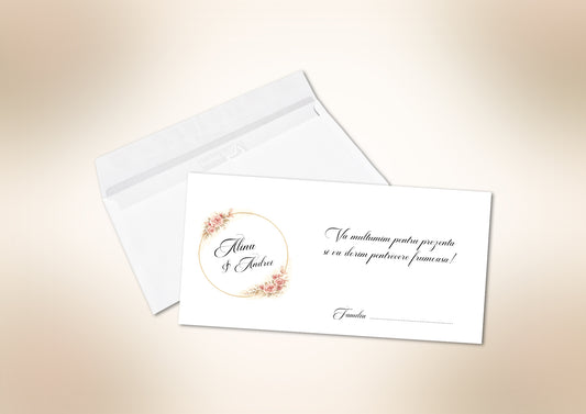 Plic de bani nuntă personalizat cu numele mirilor – elegant, din hârtie premium