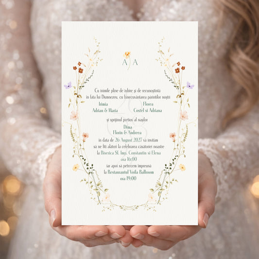 Invitație nuntă digitală florală elegantă „Garden Grace”