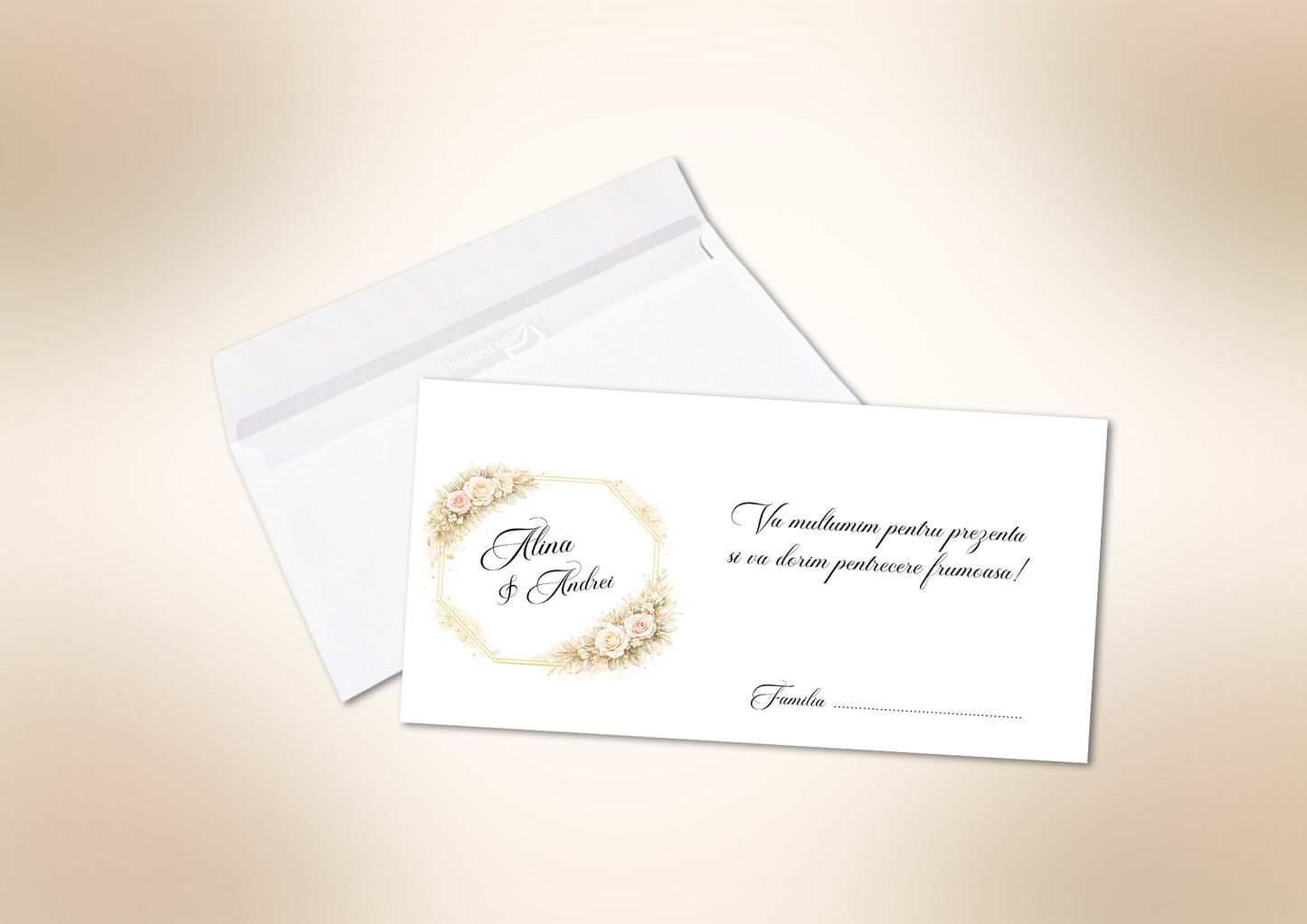 Plic bani nuntă personalizat cu numele mirilor – model elegant pentru dar de nuntă