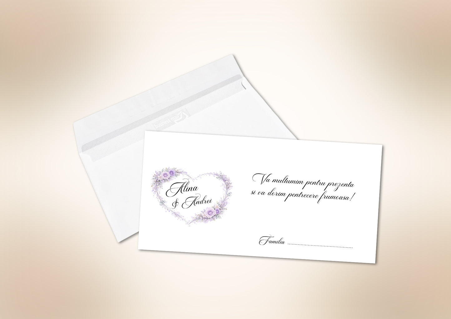 Plic dar nuntă personalizat cu numele mirilor – design modern și elegant