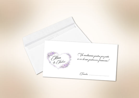 Plic dar nuntă personalizat cu numele mirilor – design modern și elegant