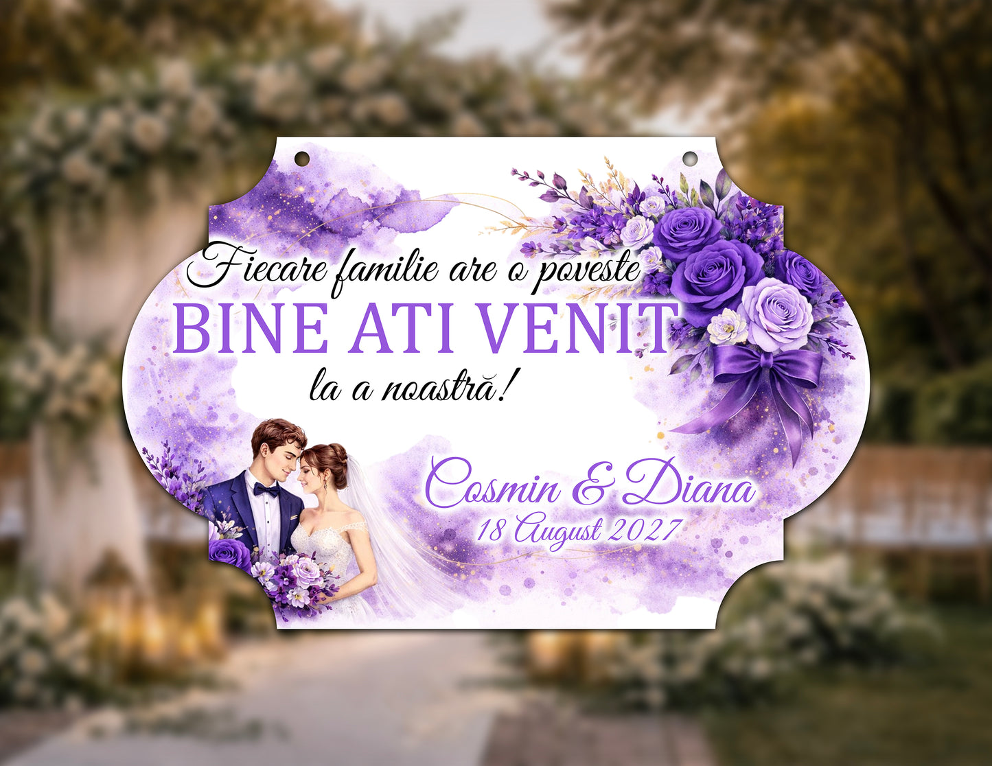 Plăcuță nuntă „Bine ați venit” personalizată – model modern minimalist