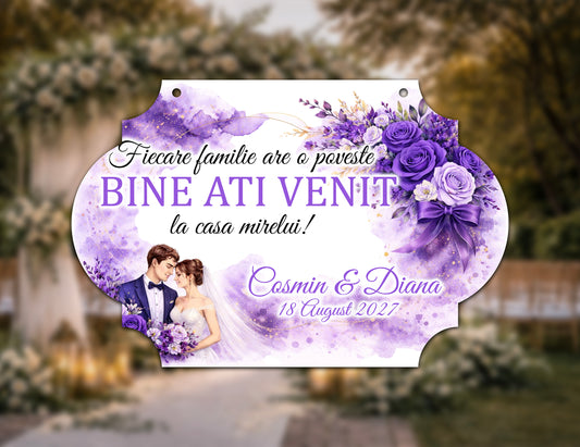 Plăcuță nuntă „Bine ați venit” personalizată – model modern minimalist