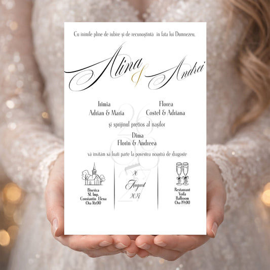 Invitație digitală Nuntă Elegantă Minimalistă – Design Clasic Premium