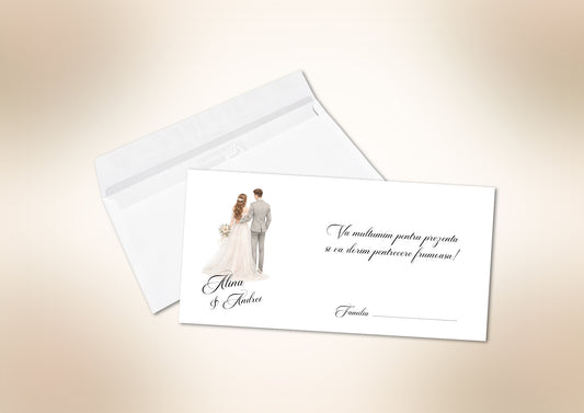 Plic bani nuntă personalizat cu numele mirilor – accesoriu practic și elegant
