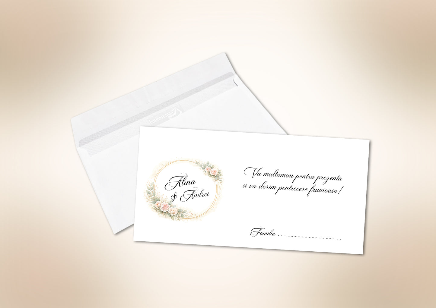 Plic elegant pentru dar de nuntă personalizat cu numele mirilor – design deosebit