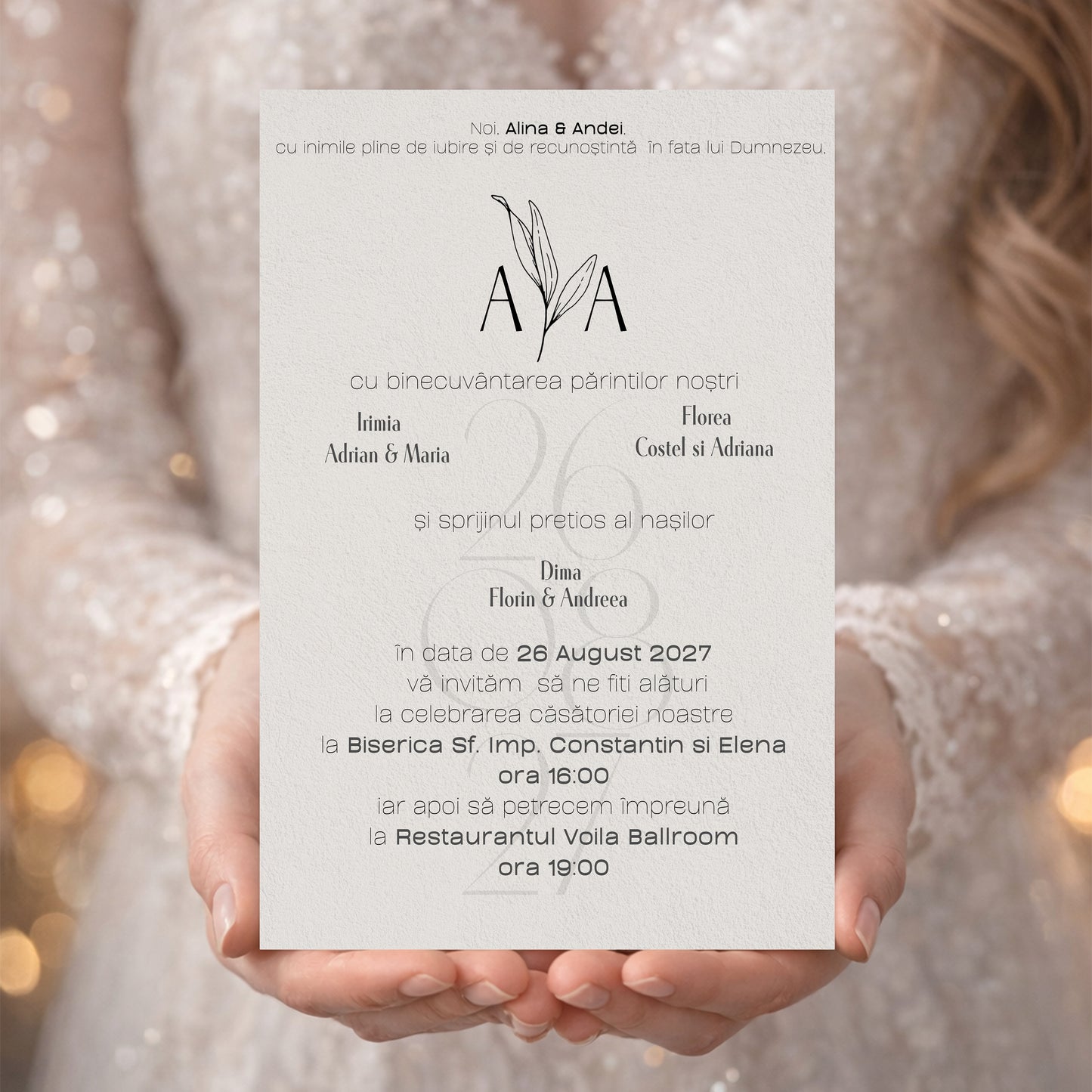 Invitație digitală Nuntă Clasică Minimal – Stil Elegant cu Font Caligrafic