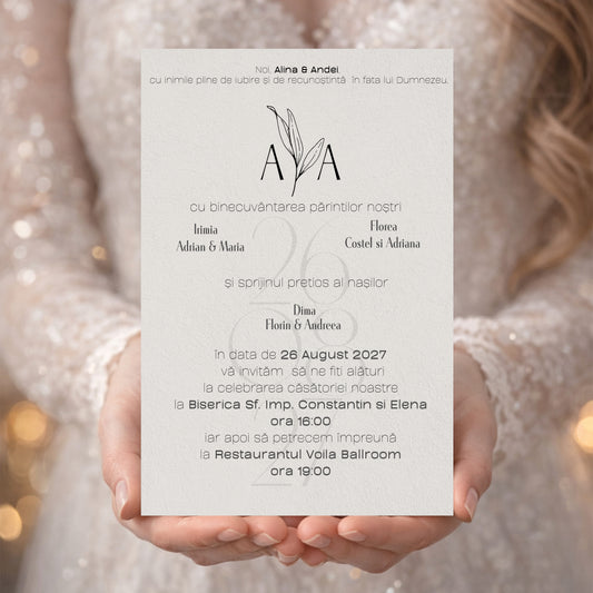Invitație digitală Nuntă Clasică Minimal – Stil Elegant cu Font Caligrafic
