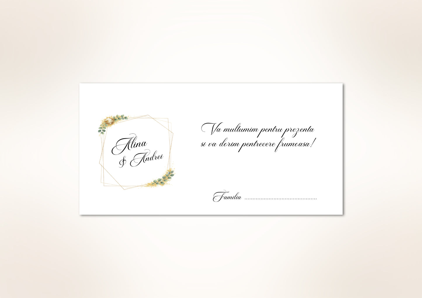 Plic personalizat pentru bani de nuntă cu numele mirilor – detaliu elegant pentru eveniment