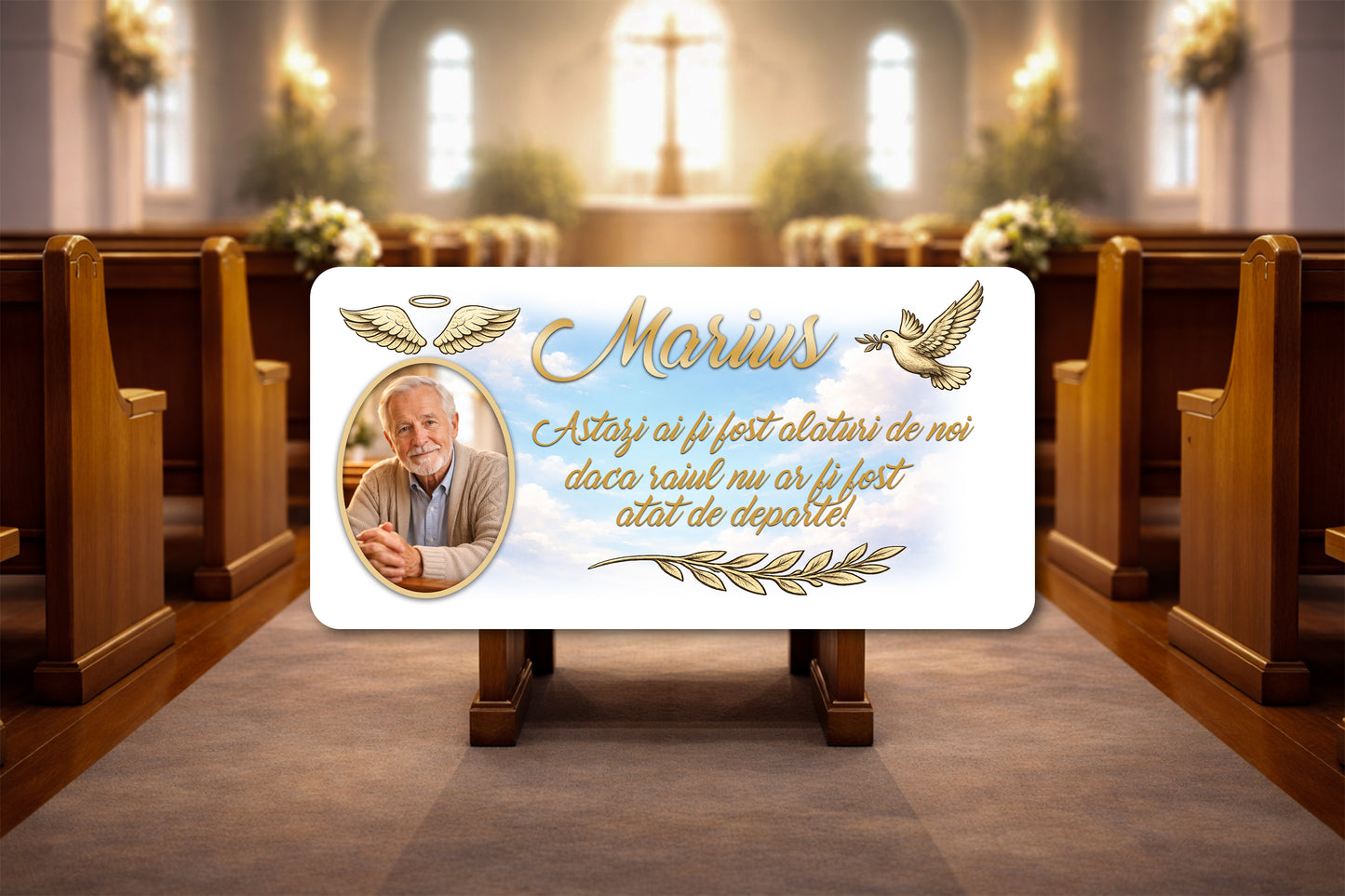 Plăcuță memorială nuntă „În amintirea celor dragi” – model elegant personalizat